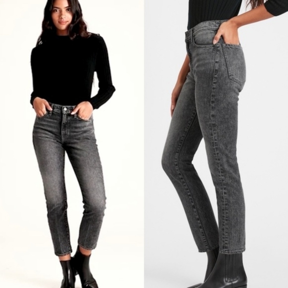Banana Republic High-Rise Straight Leg Jeans Faded Black‎ Premium Denim Size 29